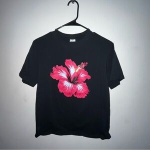 Black T-Shirt with Pink Floral Design